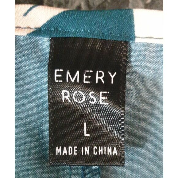 Emery Rose Womens Cold Shoulder Blouse L Gold Hooks Abstract Green & Peach Luxe - Picture 6 of 8